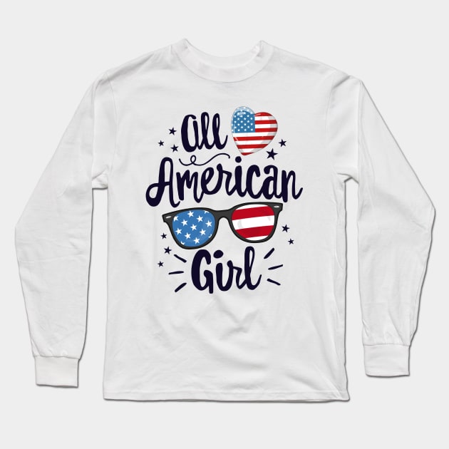 All American Girl T-Shirt Women American Flag 4th of July Long Sleeve T-Shirt by 14thFloorApparel